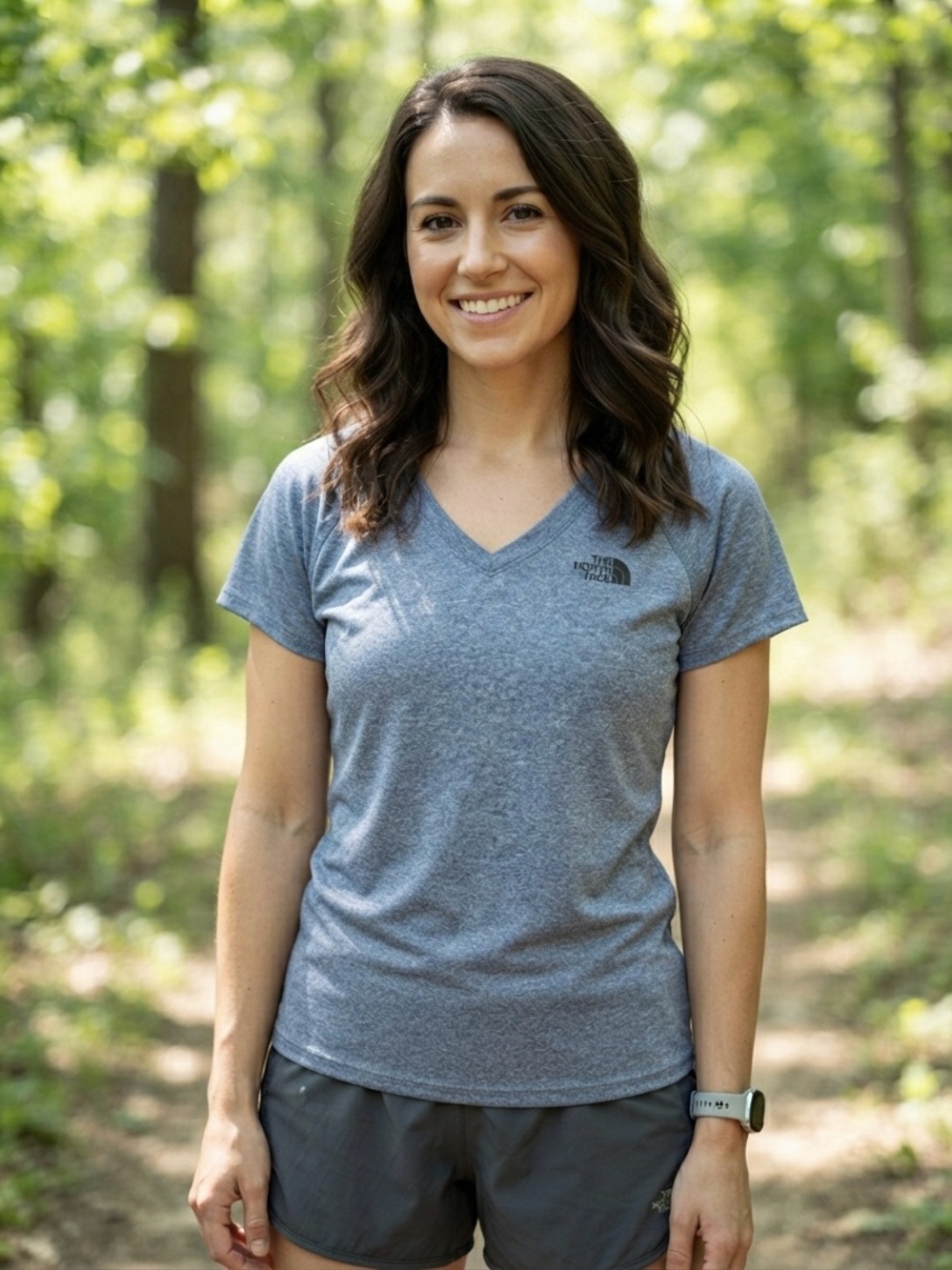 The North Face Women's Heather Slate Blue V-Neck Short Sleeve Tee